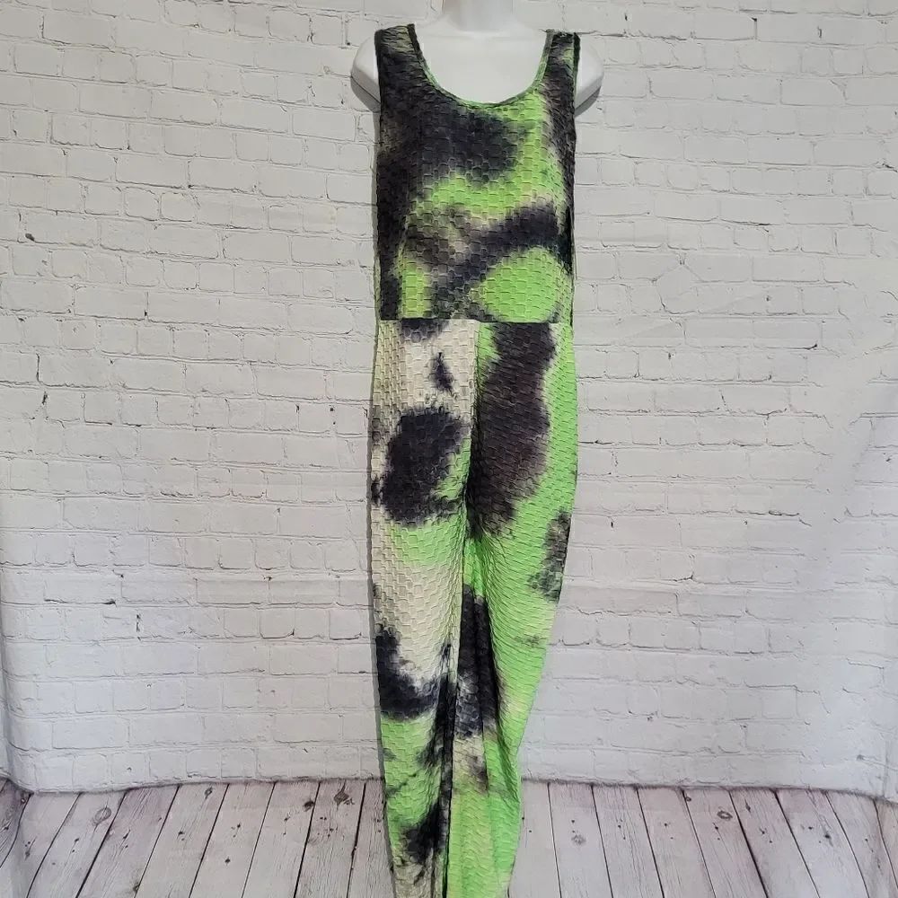 Women's Textured Tie Dye Ruched Butt Jumpsuit Large/XL